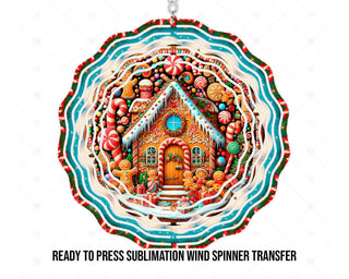 Gingerbread House Wind Spinner Sublimation Transfer, Ready to Press, Christmas Candy Cottage