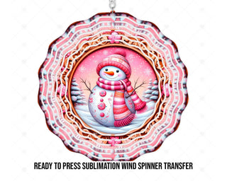 Pink Snowman Wind Spinner Sublimation Transfer, Ready to Press, Winter Christmas Design