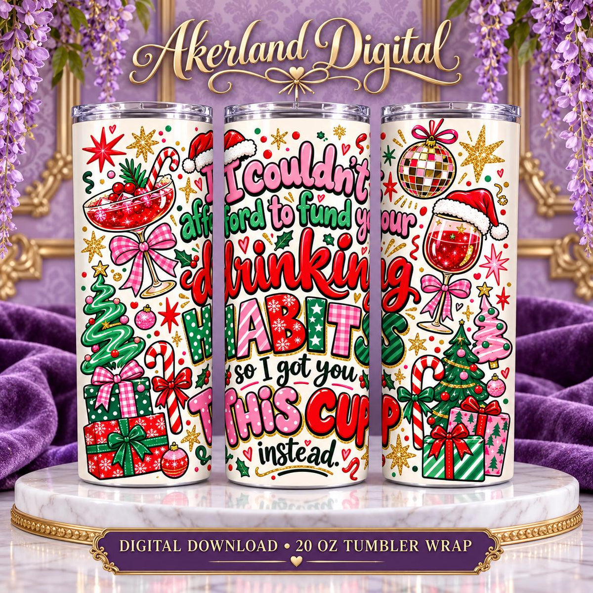 Christmas Drinking Habits Tumbler Wrap PNG 20oz Digital Download