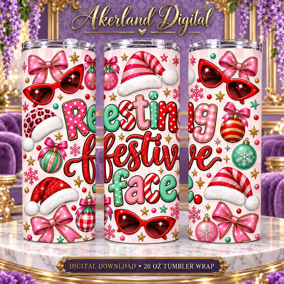 Resting Festive Face Christmas Tumbler Wrap PNG 20oz