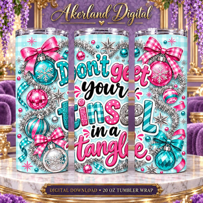 Tinsel in a Tangle Christmas Tumbler Wrap PNG 20oz