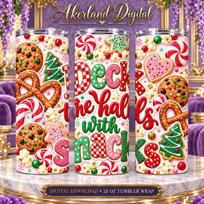 Deck the Halls with Snacks Christmas Tumbler Wrap PNG 20oz