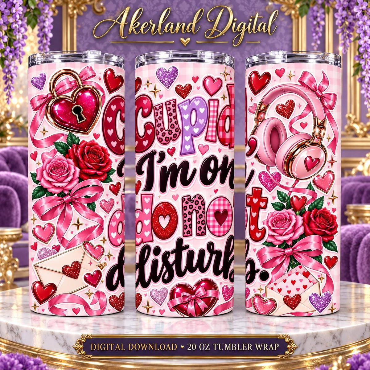 Cupid on Do Not Disturb Valentine Tumbler Wrap PNG 20oz