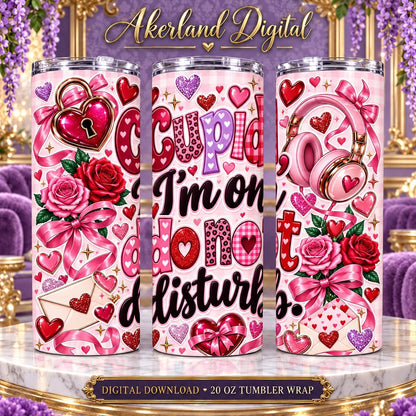 Cupid on Do Not Disturb Valentine Tumbler Wrap PNG 20oz