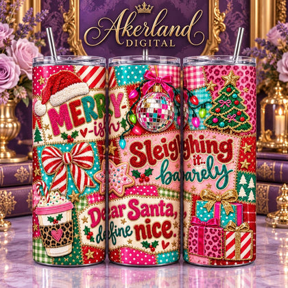 Merry-ish Christmas Patchwork Tumbler Wrap PNG Digital Download