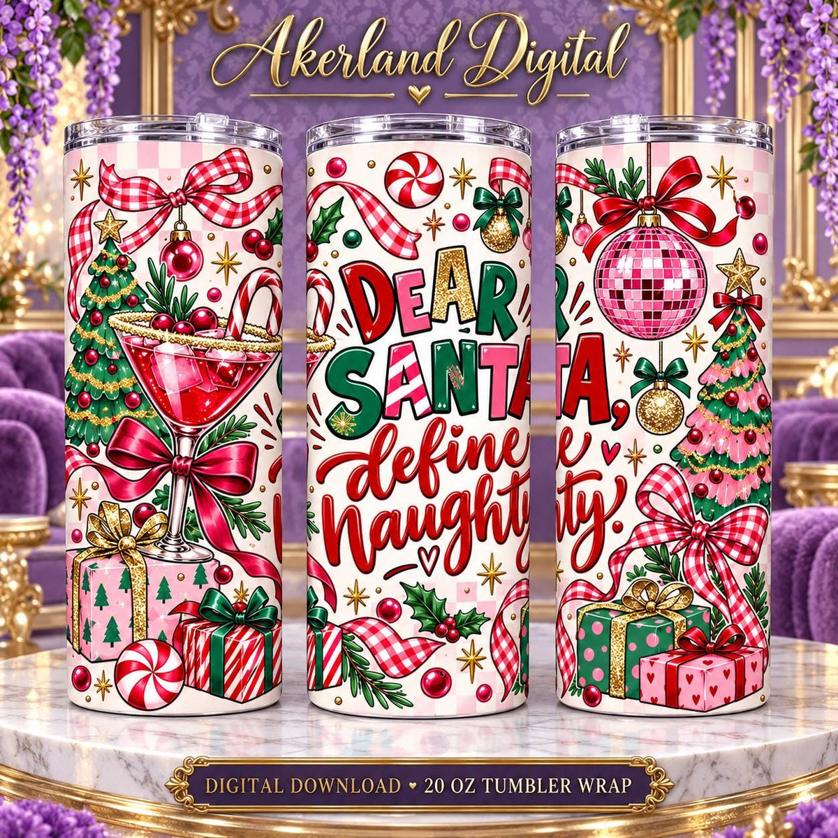 Dear Santa Define Naughty Christmas Tumbler Wrap PNG 20oz