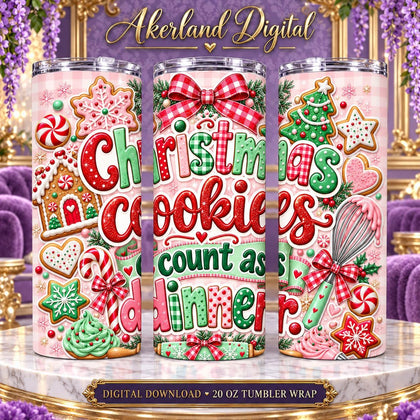 Cookies Count as Dinner Christmas Tumbler Wrap PNG 20oz