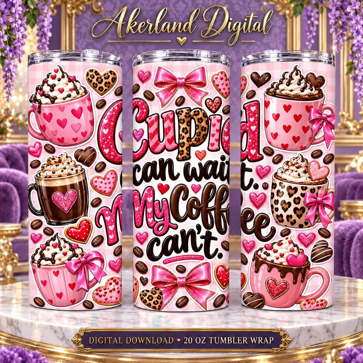 Cupid Can Wait Valentine Tumbler Wrap PNG 20oz