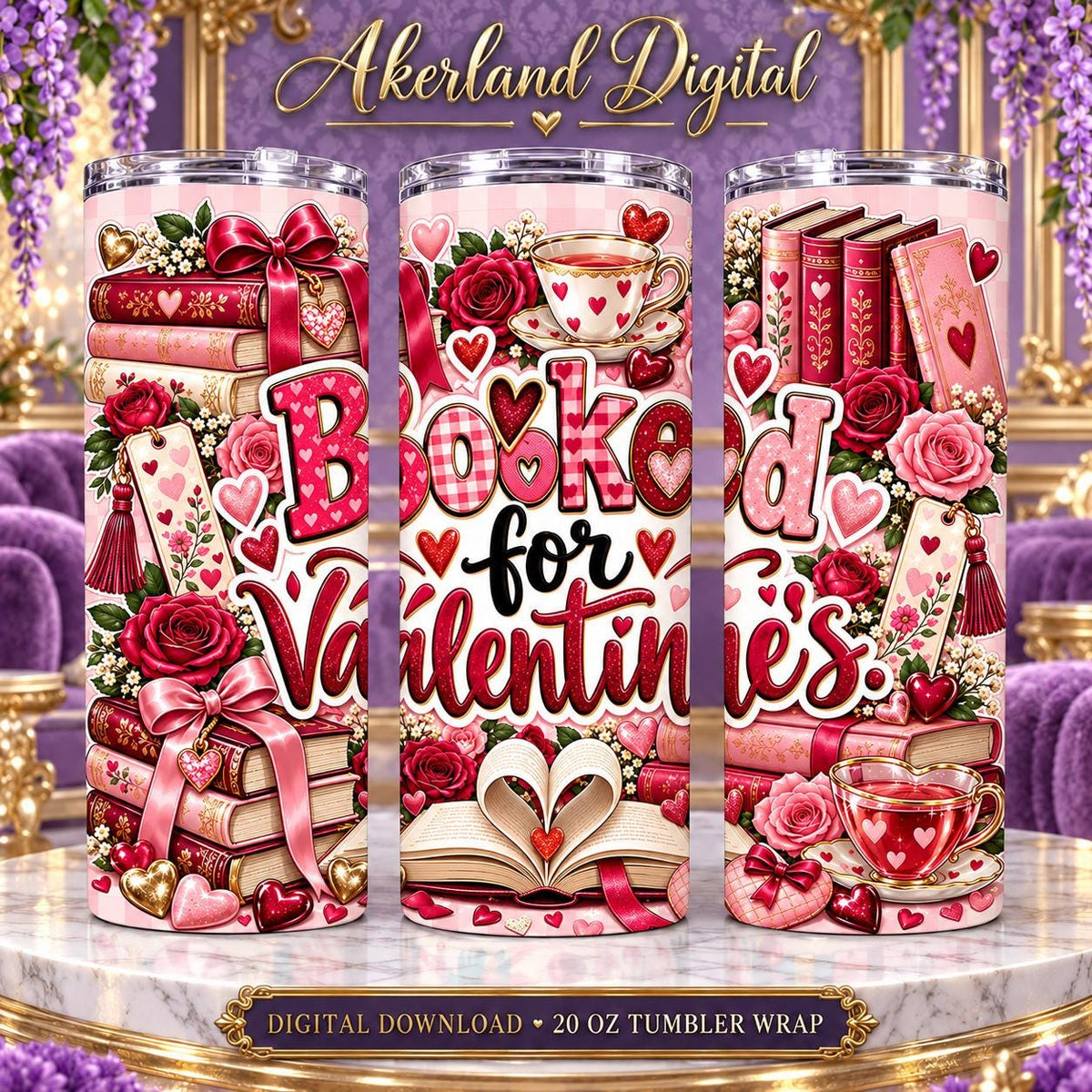 Booked for Valentines Valentine Tumbler Wrap PNG 20oz